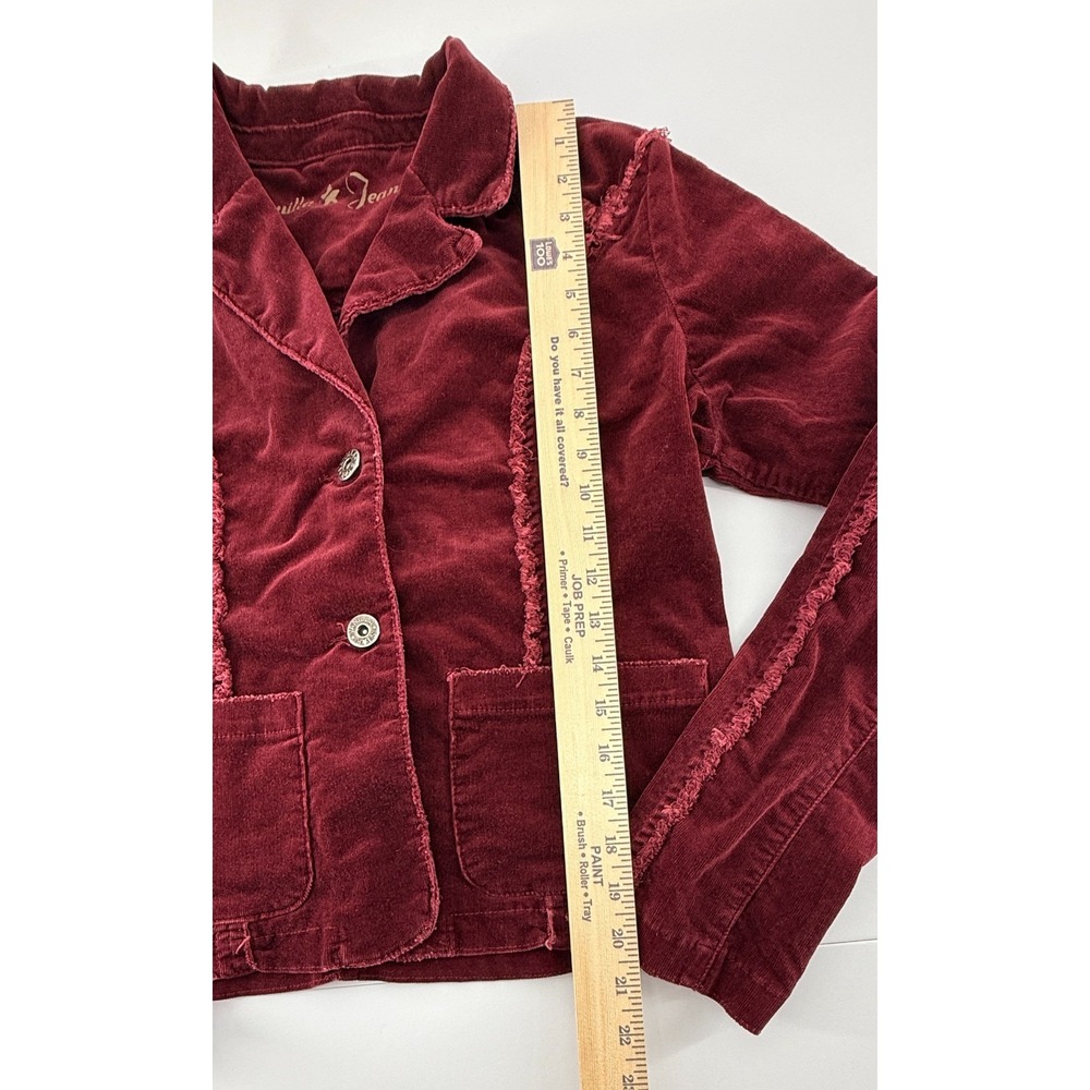 Vanilla Jeans Jacket Womens Large Burgundy Corduroy Cropped Raw Edge Button Y2K - Picture 4 of 5